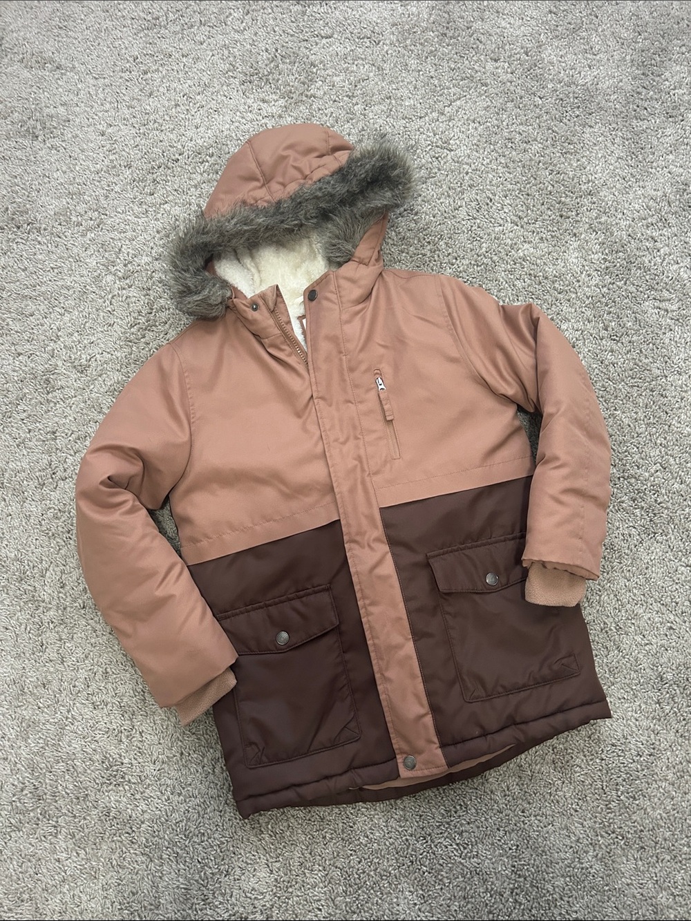 Cat & Jack Two-Tone Hooded Parka in Blush Pink & Chocolate Brown